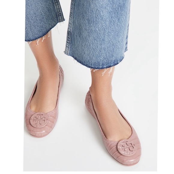 TORY BURCH Minnie Travel Flats - Croc Embossed - Rosa Pink - 9.5 - Picture 2 of 6